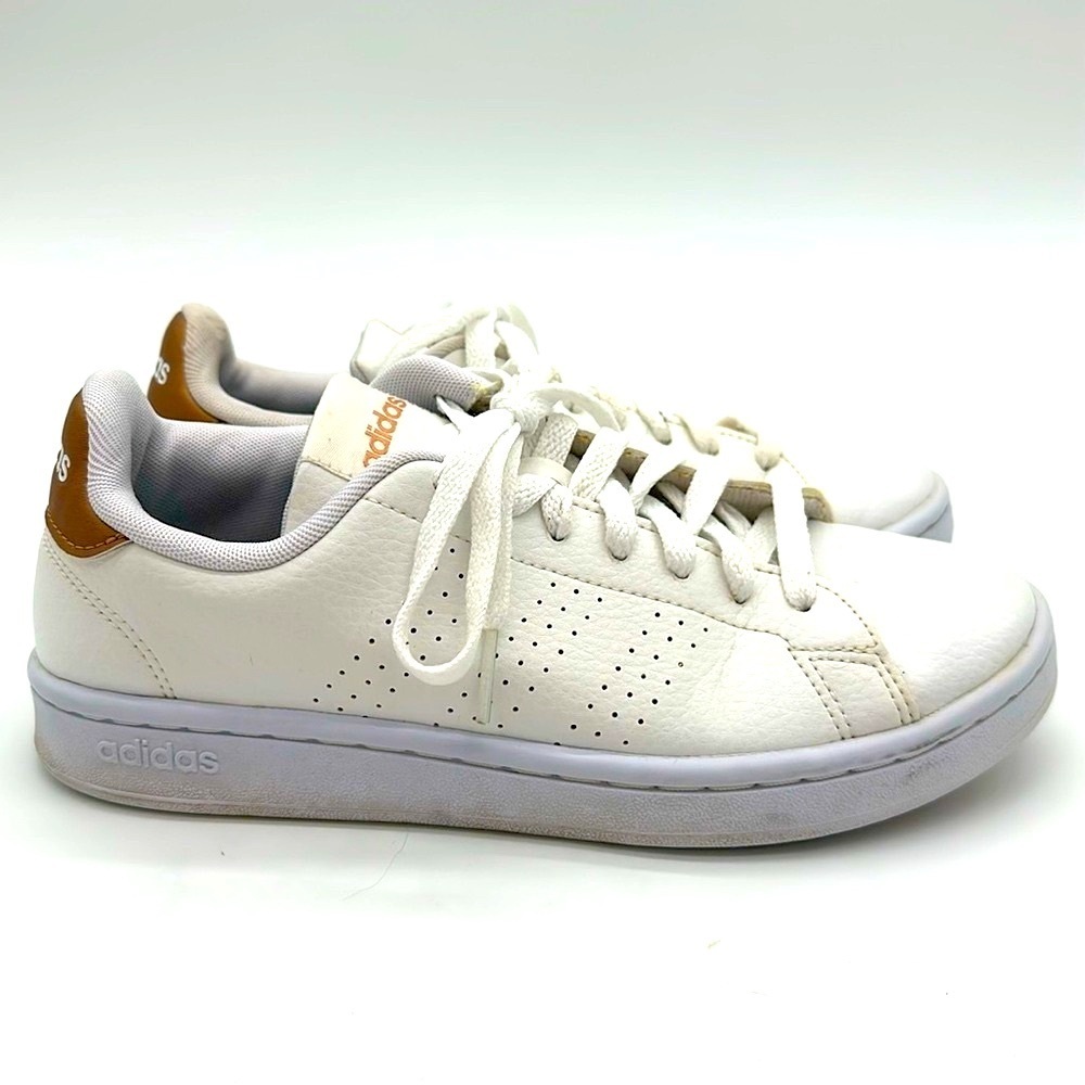 ADIDAS White Copper Metallic Advantage Perforated Stripe Sneaker Womens Size 6.5